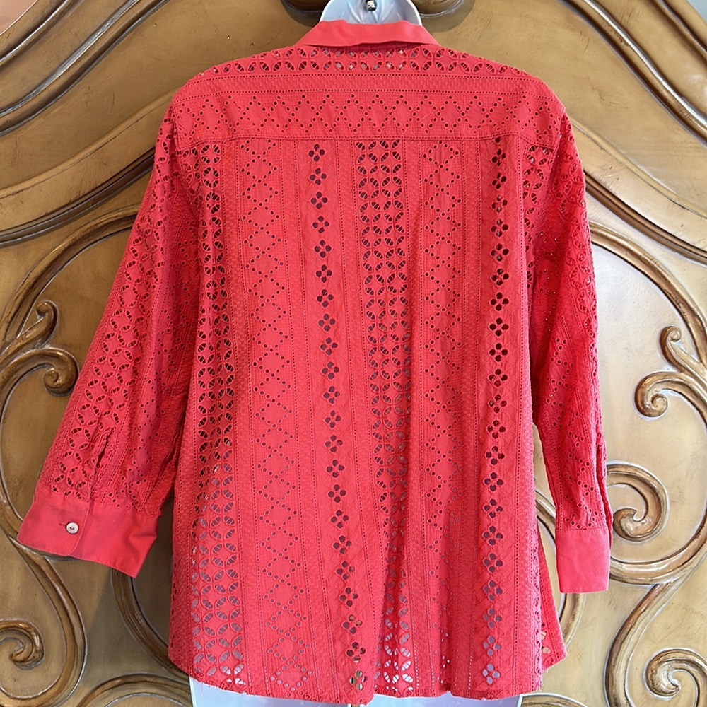 Coral Eyelet Button Down - image 3